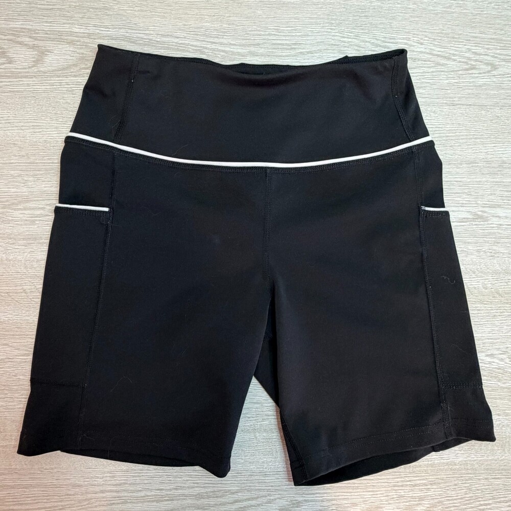 BSP Women's M Bike Shorts Black with White Trim 2 Thigh Pockets